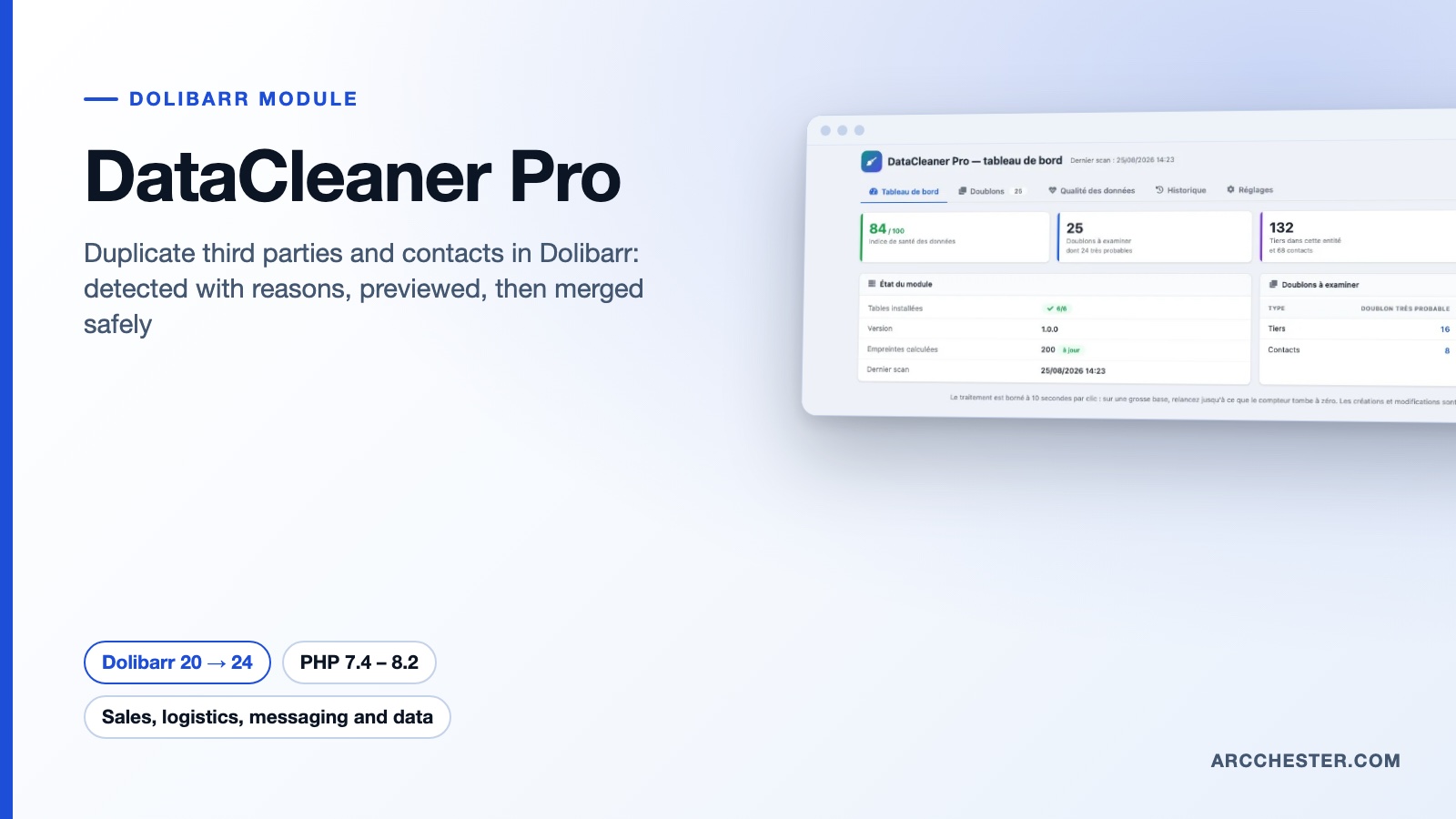 Dolibarr duplicate customers and contacts: DataCleaner Pro