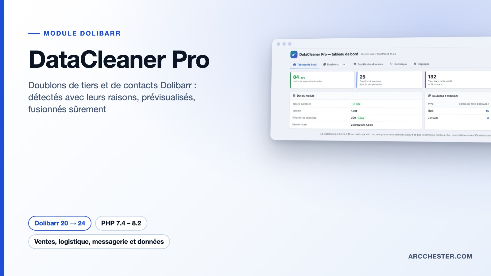 Doublons de tiers et contacts Dolibarr : DataCleaner Pro