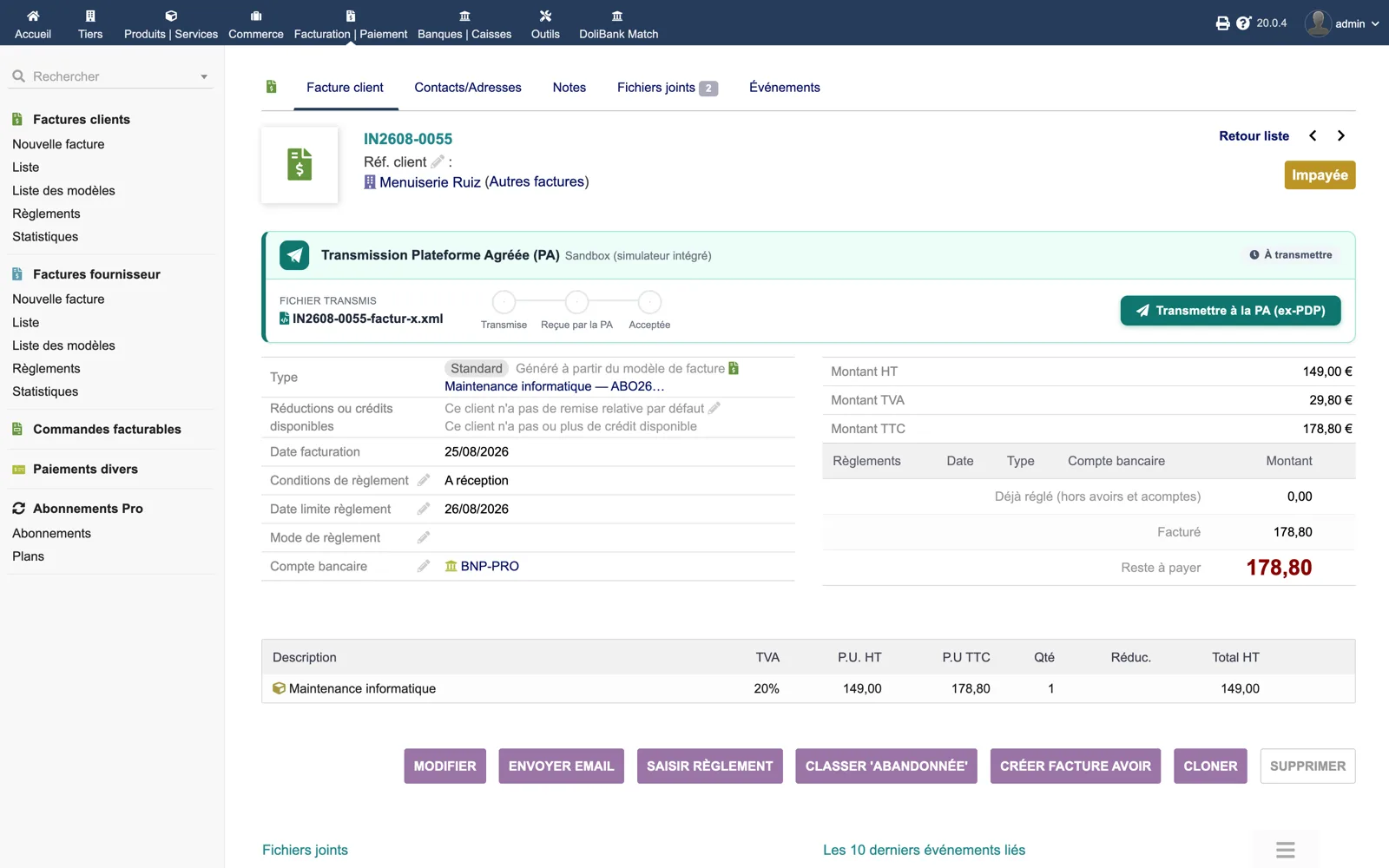 A button on the validated invoice — Dolibarr