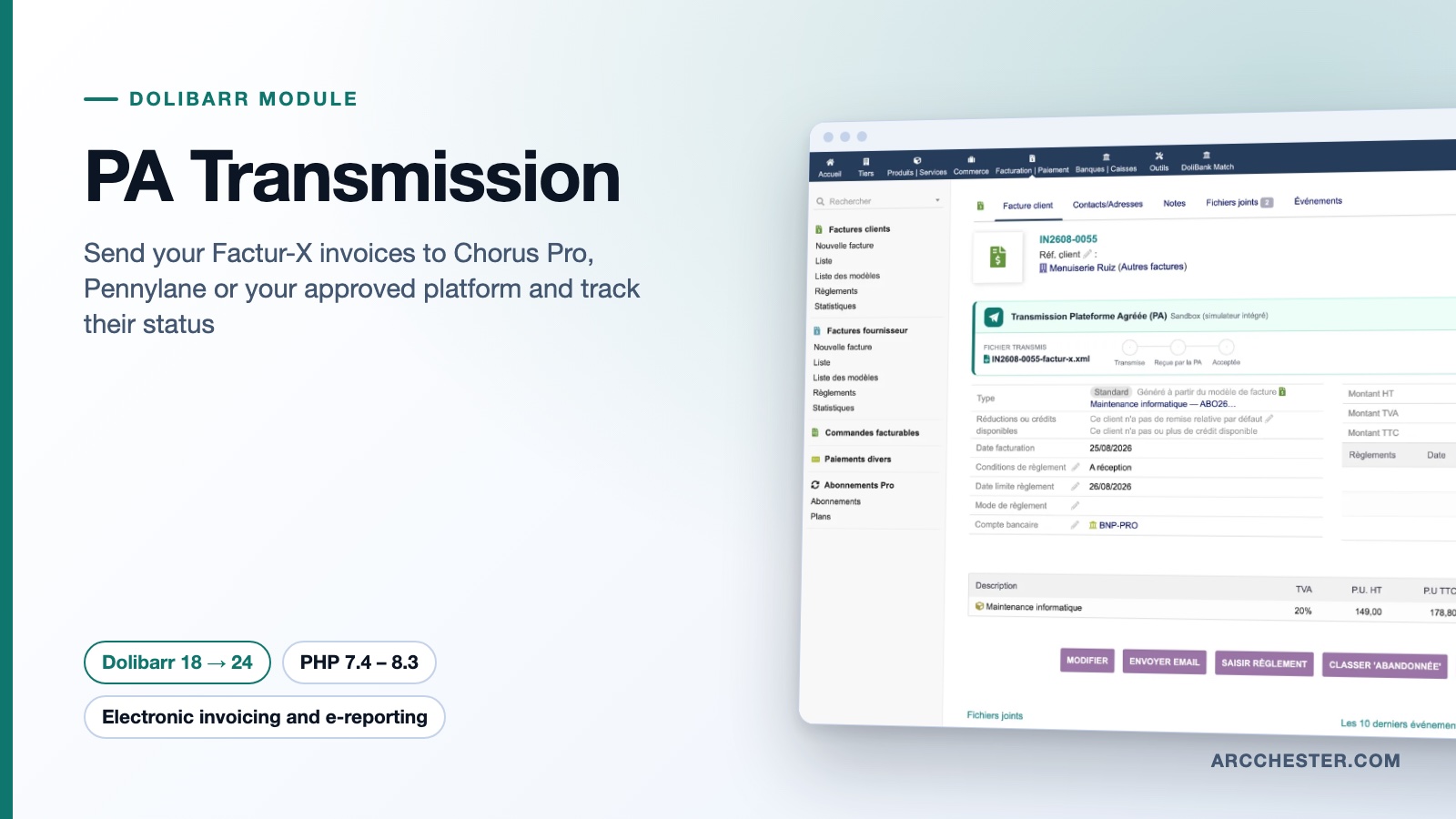 Send Factur-X e-invoices from Dolibarr: PA Transmission