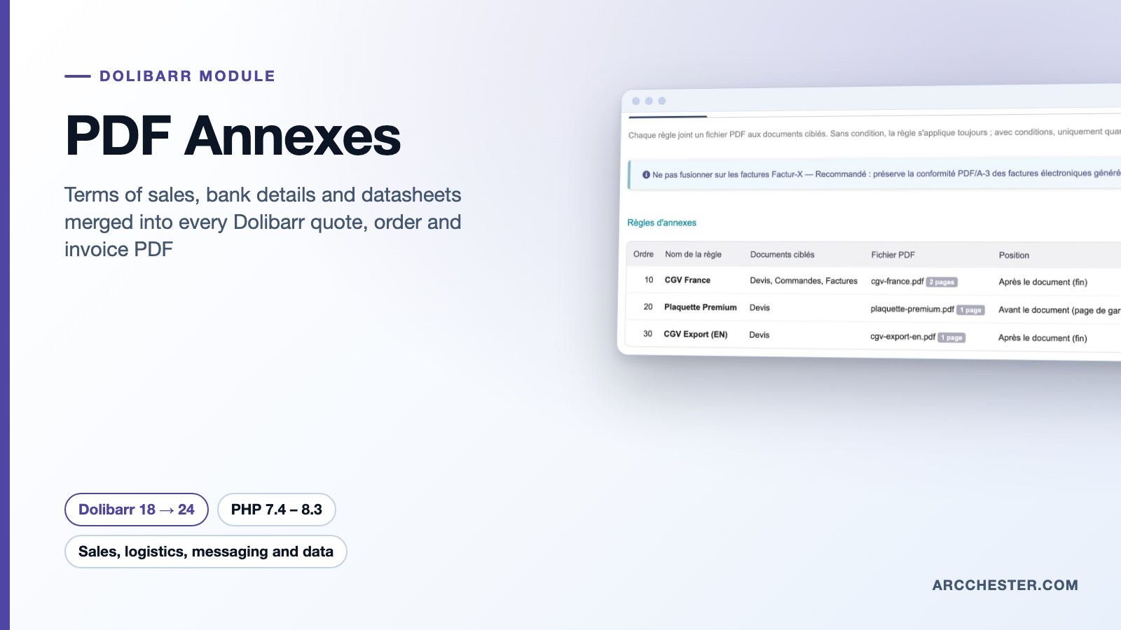 Terms of sales merged into Dolibarr PDFs: PDF Annexes