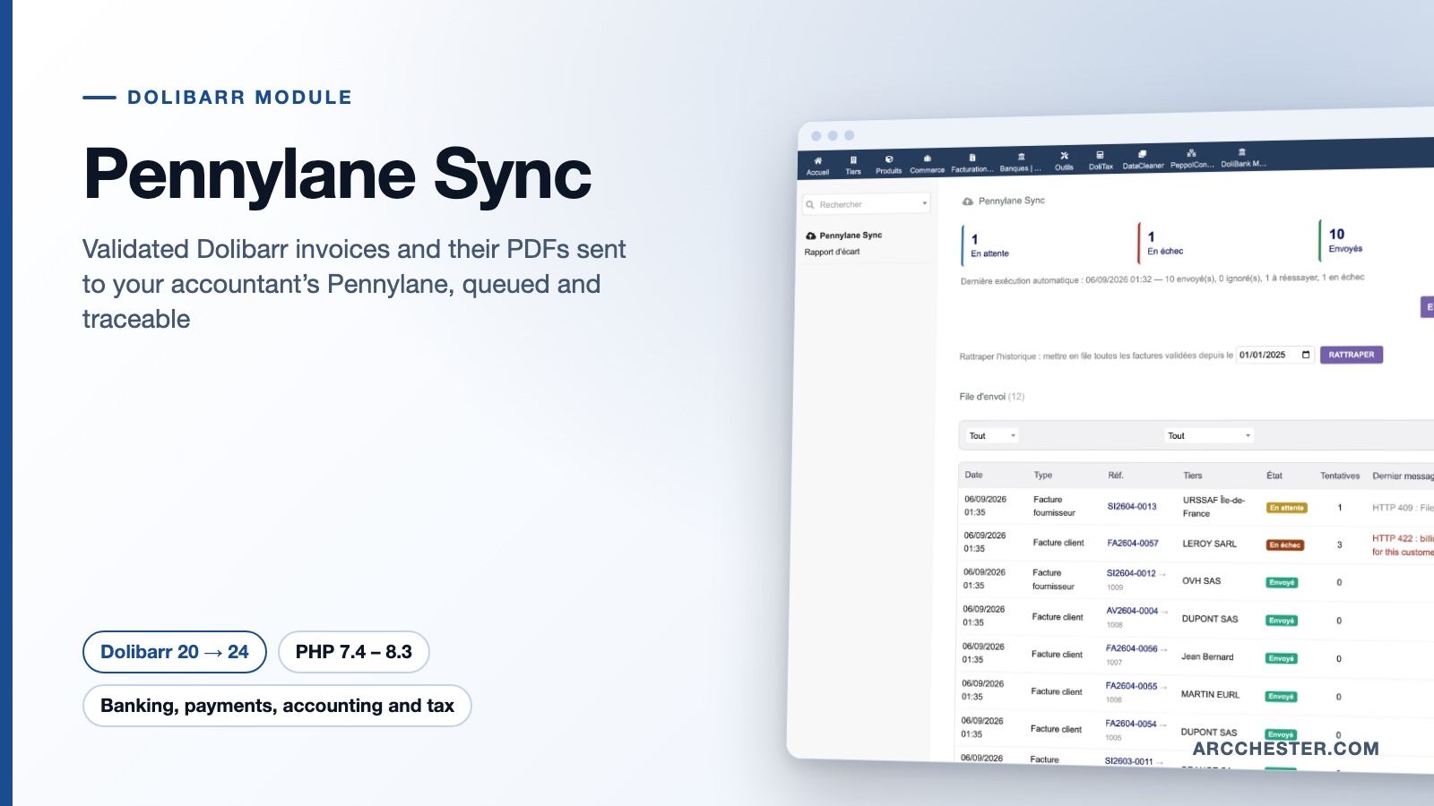 Dolibarr to Pennylane: invoices and PDFs sent automatically