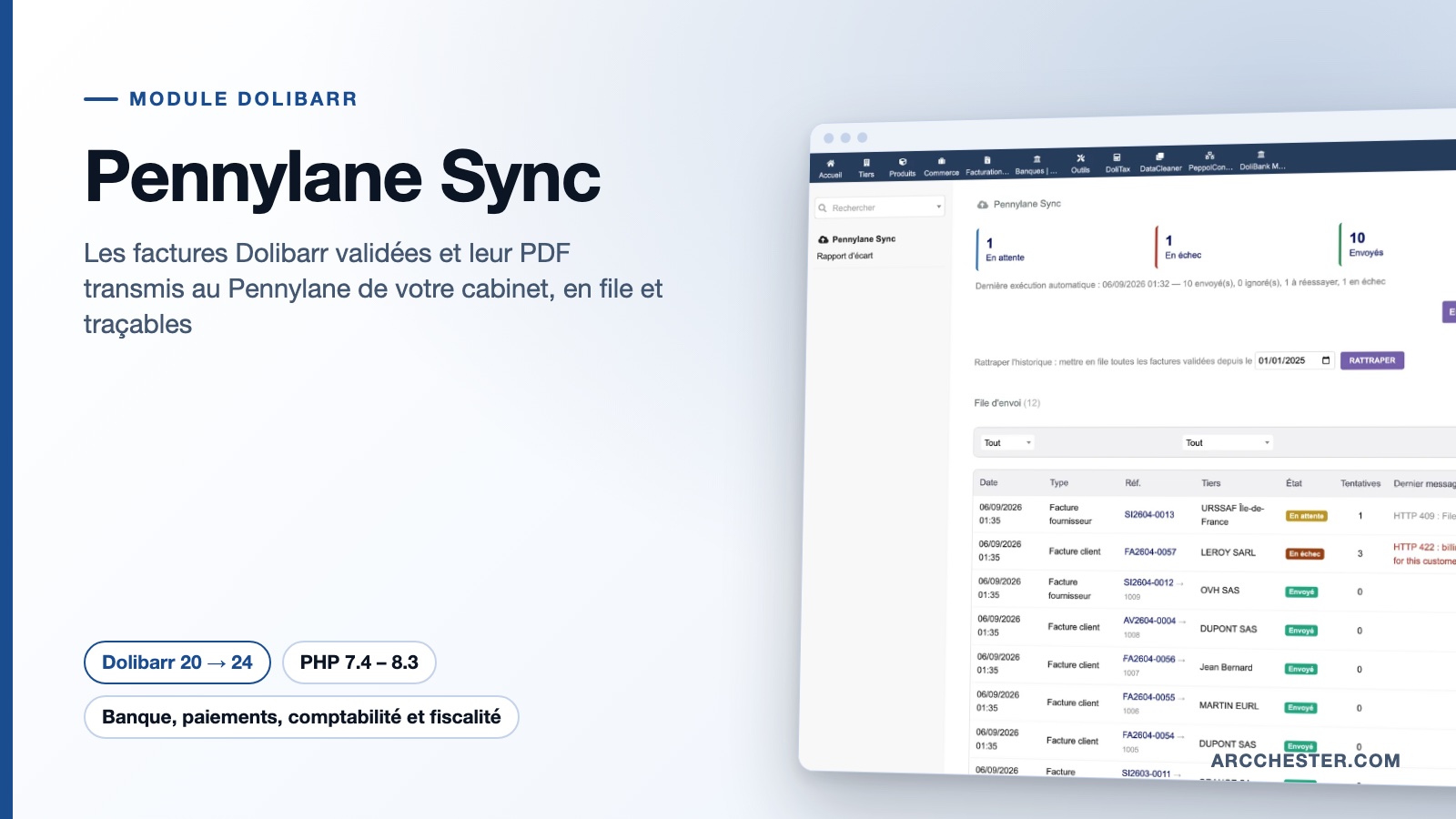 Dolibarr vers Pennylane : factures et PDF envoyés automatiquement