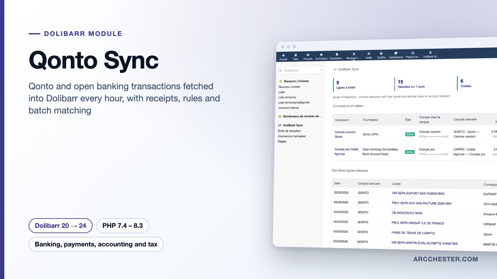 Qonto Dolibarr sync: bank feeds and reconciliation (Qonto Sync)