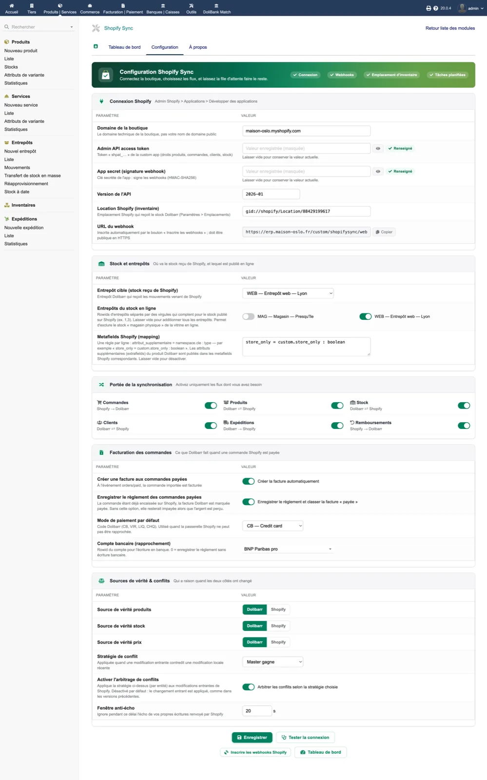 Shopify Sync — module setup in Dolibarr