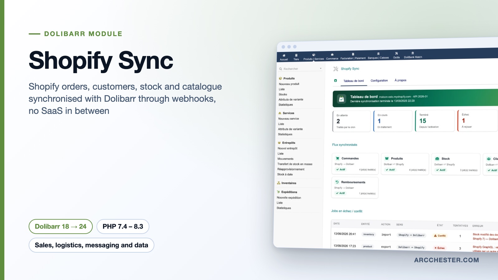 Shopify Dolibarr integration: orders, stock, catalogue synced