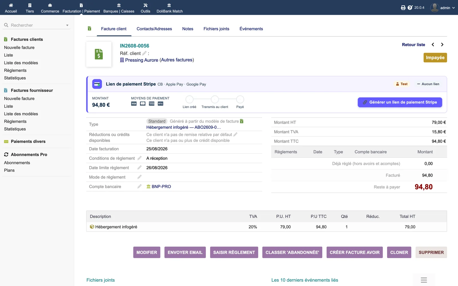 A button on the validated invoice — Dolibarr