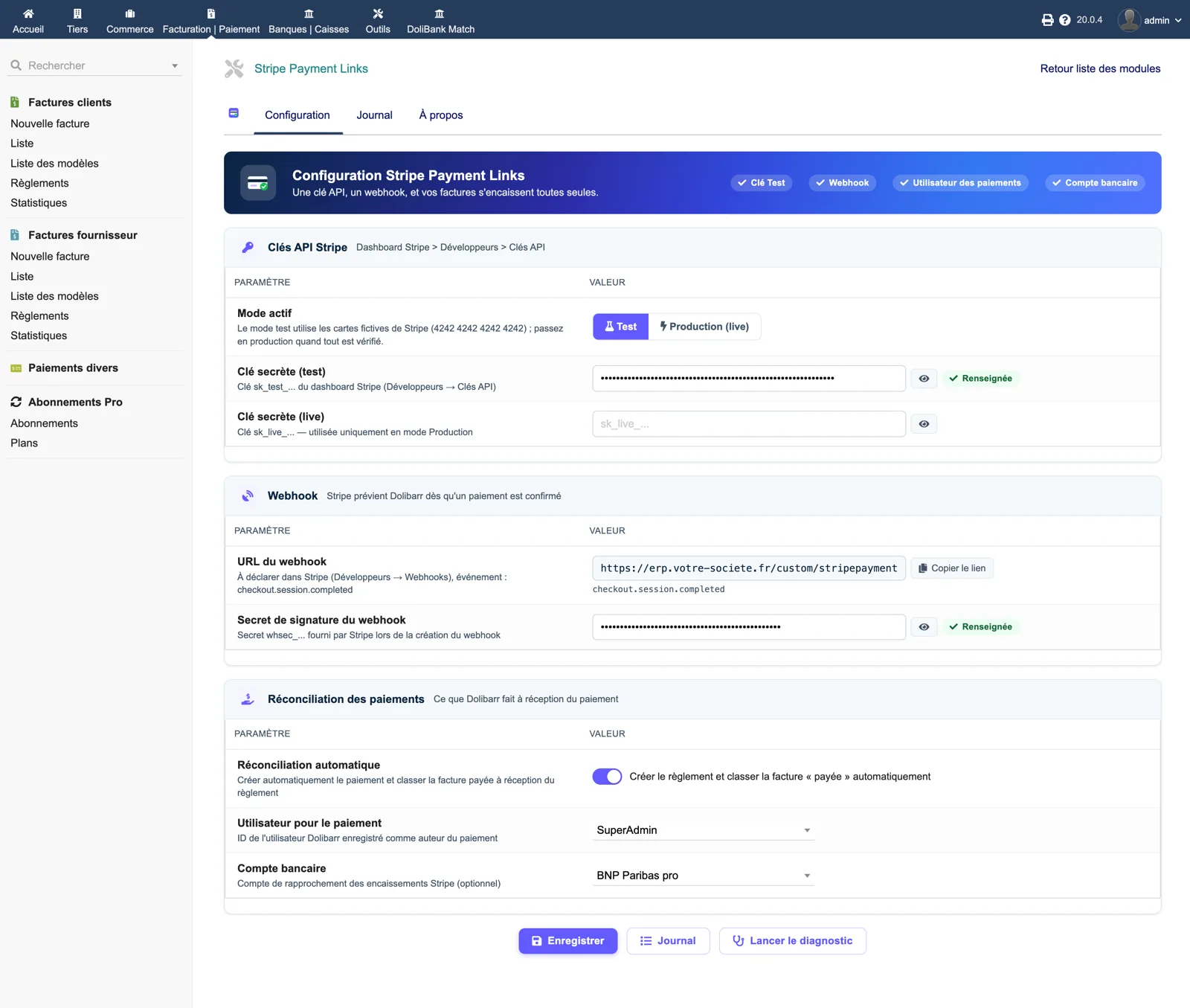 Stripe Payment Links — module setup in Dolibarr