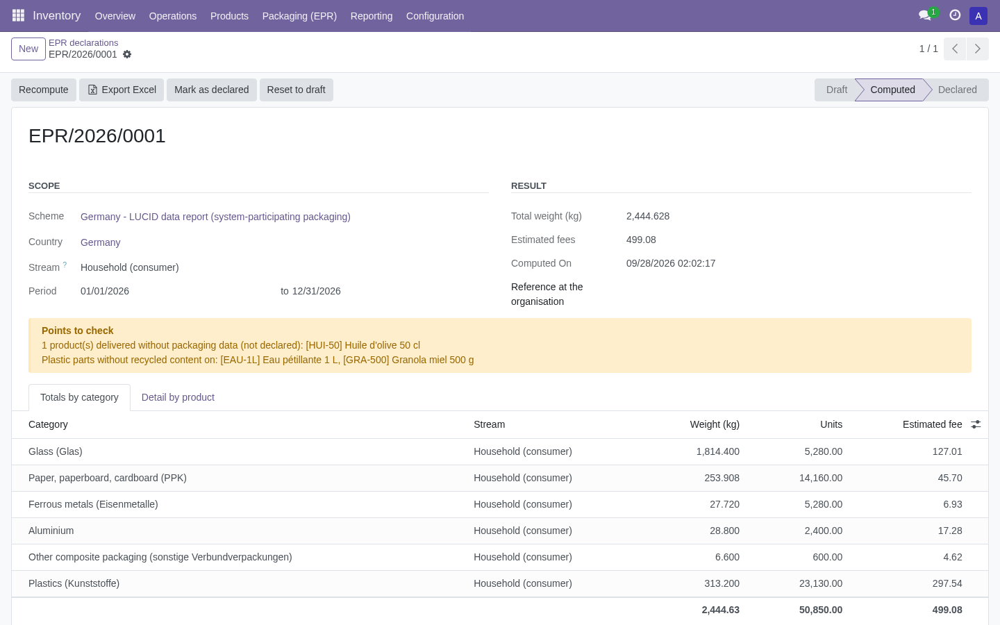 Calculate a country declaration — Odoo 17