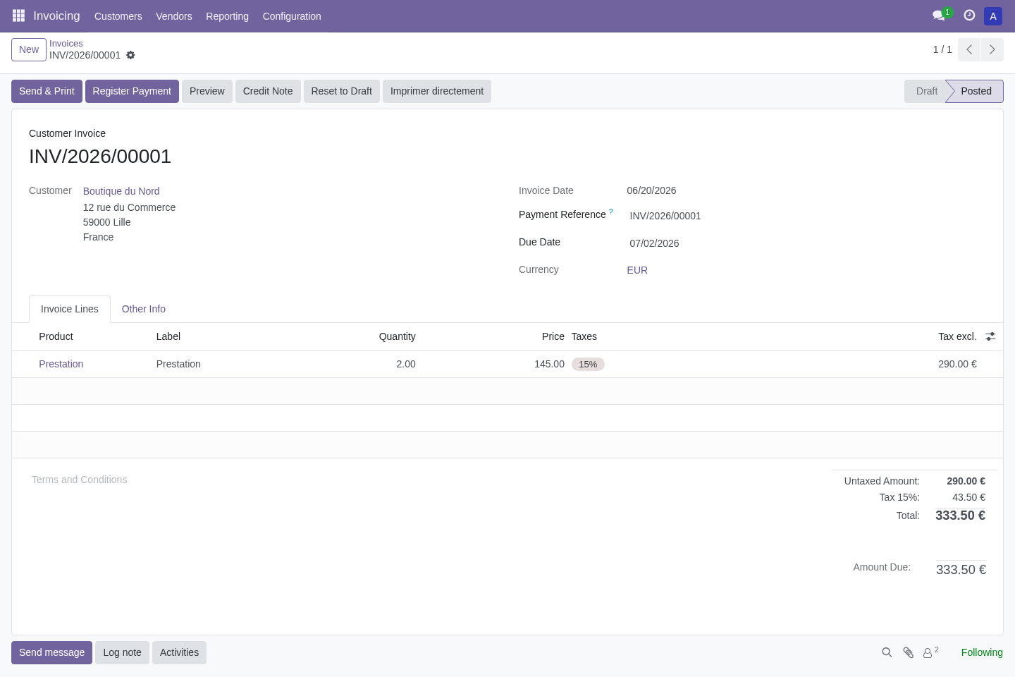 Print an invoice — Odoo 17